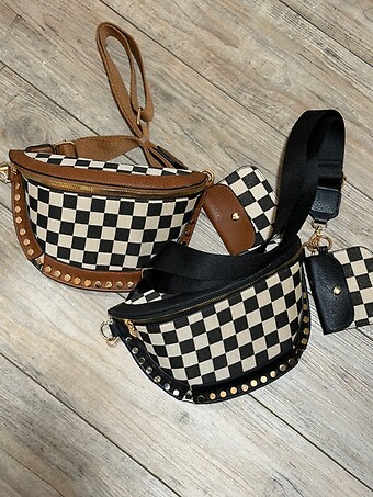 Black Checkered Crossbody Sling Pack